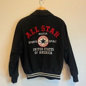 Vintage Converse All Star Embroidered Leather Bomber Jacket